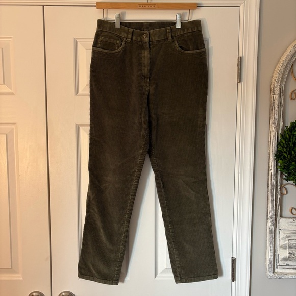 Vintage Lauren Ralph Lauren Green Corduroy Straight Leg Ankle Pants 10 Military - Picture 1 of 6